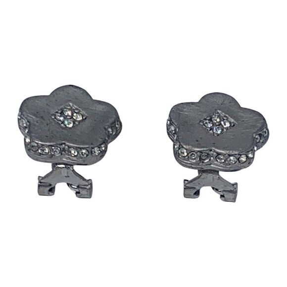 Piscitelli Crystal Silver Flower Button Earrings Designer Piscitelli  Signed - Picture 6 of 12